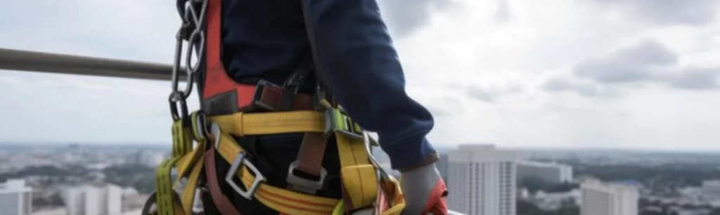 persona usando su arnes de seguridad